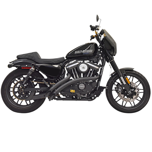 Black Sportster sweeper exhaust by Bassani