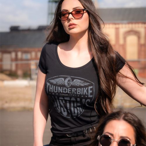 Original Thunderbike Women's T-Shirt with "New Custom" print.